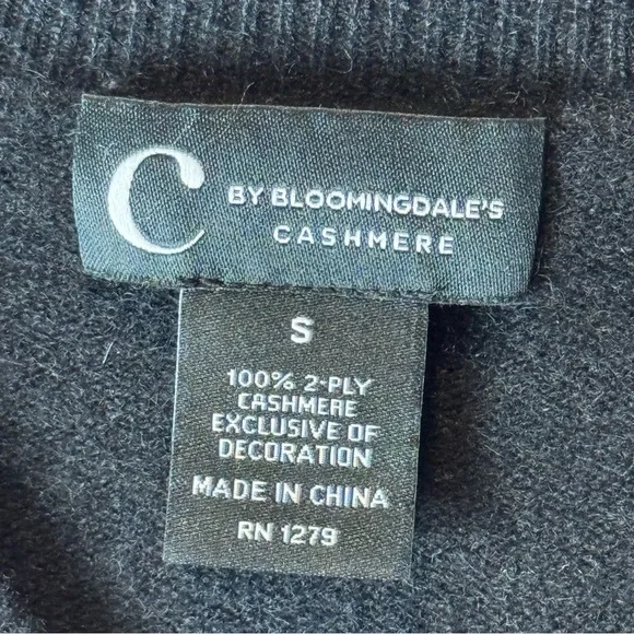 C by Bloomingdale's Cashmere Black Embroidered Sweater S - Picture 9 of 9